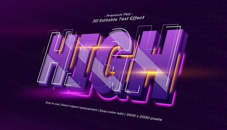 三维立体字体特效文本可编辑PSD样机模板素材 3d editable text effect