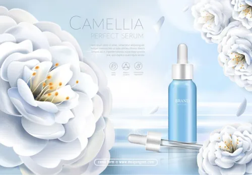 白茶花化妆品广告AI矢量模板 Camellia Cosmetic Ads