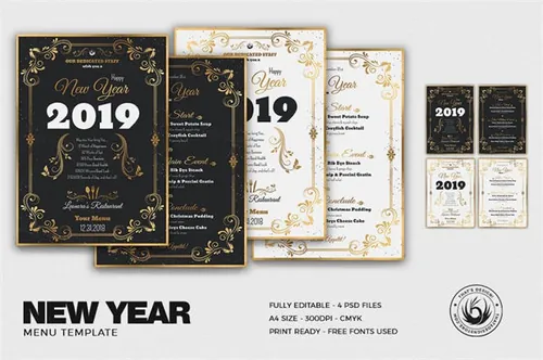 新年主题传单+新年菜单模板设计 New-Year-Menu-Template-V1