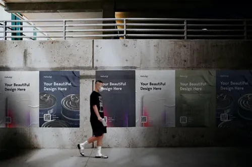 户外皱巴巴的宣传单海报广告设计贴图展示样机PSD模板 Wal