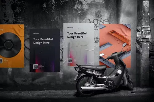 户外皱巴巴的宣传单海报广告设计贴图展示样机PSD模板 Wal