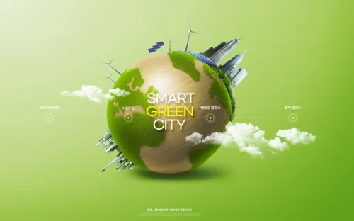 智能绿色环保城市宣传未来科技CG三维合成概念海报PSD模板 Smart Green City
