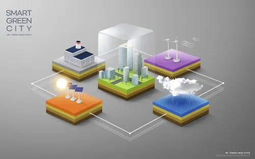 智能绿色环保城市宣传未来科技CG三维合成概念海报PSD模板 Smart Green City