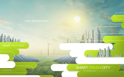 智能绿色环保城市宣传未来科技CG三维合成概念海报PSD模板 Smart Green City