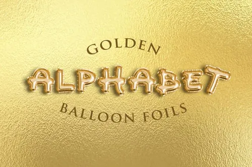 金色气球字体特效模版 Balloon Foils Text