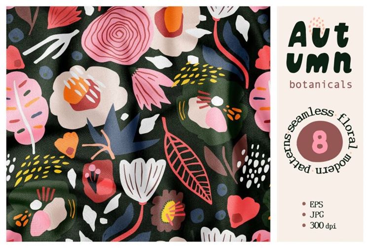 秋季抽象现代花卉无缝拼接图案素材合辑 Autumn bota