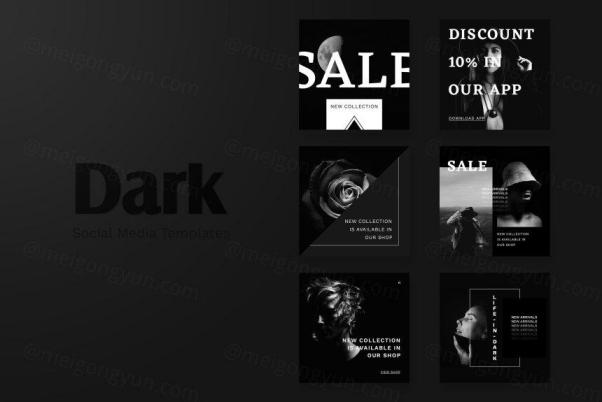 黑暗简约经典的社交媒体版式PSD模版素材 Social Media pack -