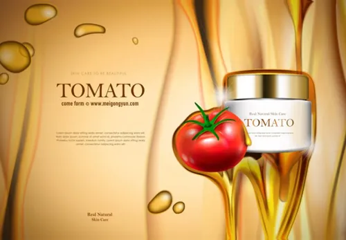 番茄西红柿化妆品广告AI矢量模板 Tomato Cosmetic Ads