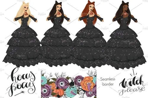 万圣节女巫手绘插图设计元素 Witch-Please-Hal