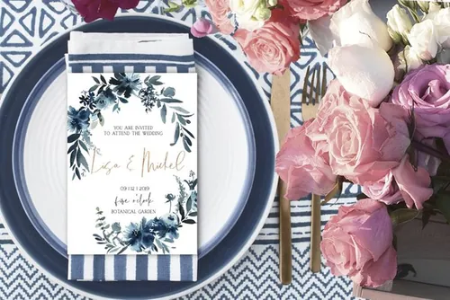 靛蓝水彩牡丹花卉花圈设计素材 Indigo-Peony-Wa