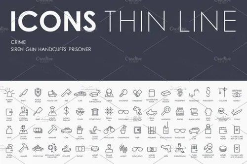 警察矢量图标大全 Crime thinline icons