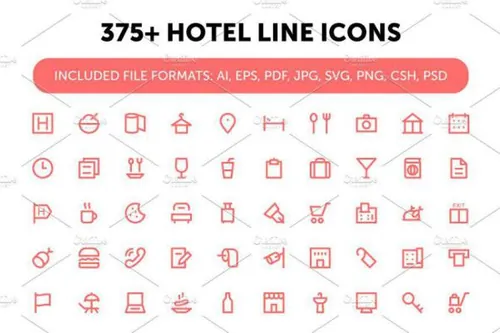 375 酒店矢量图标素材 375  Hotel Line Icons