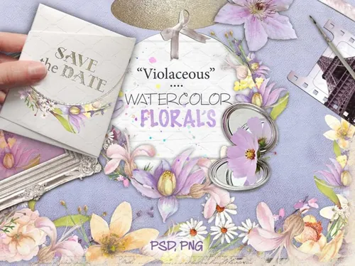 紫罗兰色水彩花卉插画素材 Violaceous-waterc