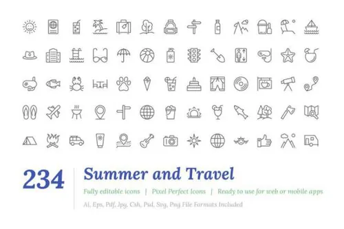 夏季和旅游图标大全 234 Summer and Travel Outine I