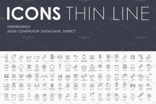 法理学图标素材 Jurisprudence thinline icons