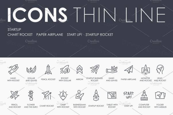 火箭启动图标素材 Startup thinline icons