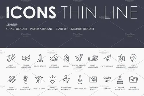 火箭启动图标素材 Startup thinline icons