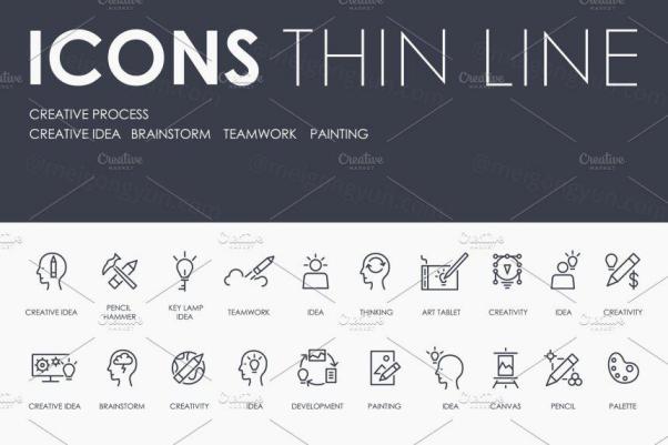 创作灵感图标素材 Creative process thinline icons