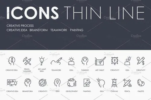 创作灵感图标素材 Creative process thinline icons