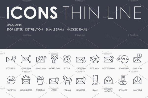 电子邮件矢量图标下载 Spamming thinline icons