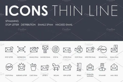 电子邮件矢量图标下载 Spamming thinline icons