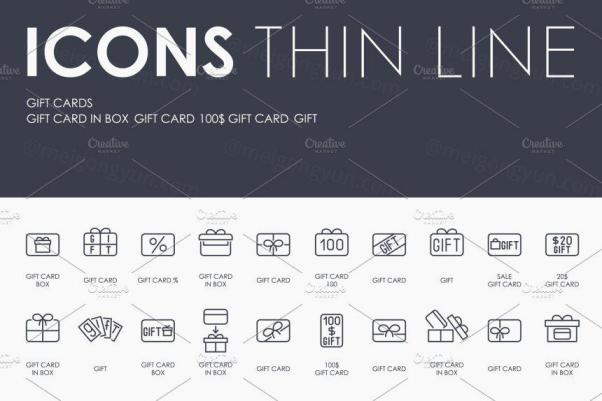 礼物卡片矢量图标素材 Gift cards thinline icons