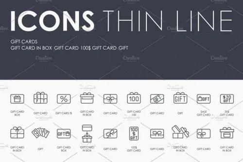 礼物卡片矢量图标素材 Gift cards thinline icons