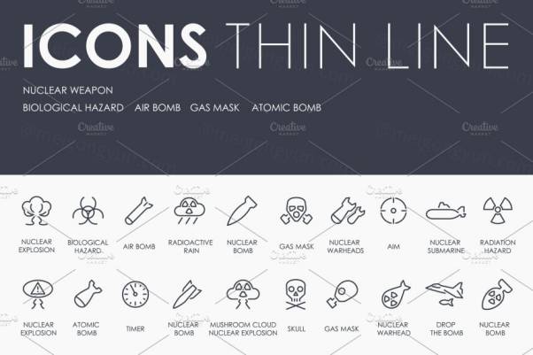 核武器矢量图标素材 Nuclear weapon thinline icons