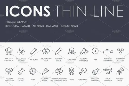 核武器矢量图标素材 Nuclear weapon thinline icons