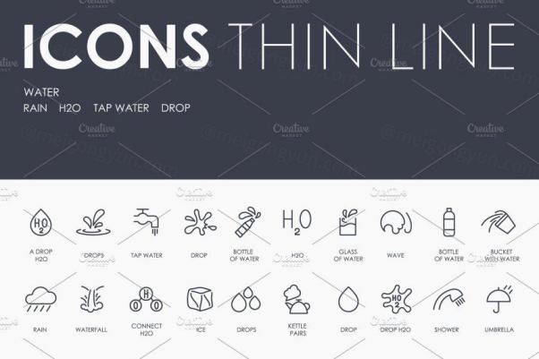 水资源矢量图标素材下载 Water thinline icons