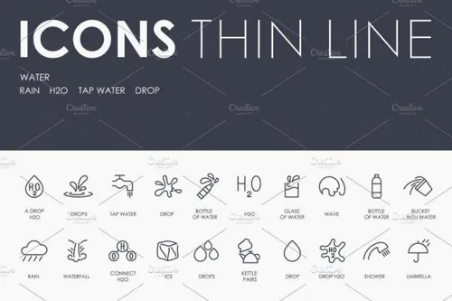 水资源矢量图标素材下载 Water thinline icons