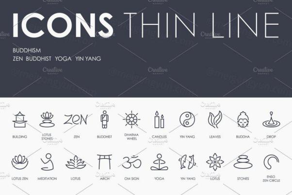 宗教佛经图标素材 Buddhism thinline icons