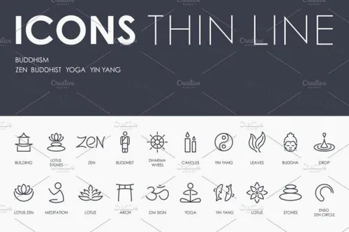 宗教佛经图标素材 Buddhism thinline icons