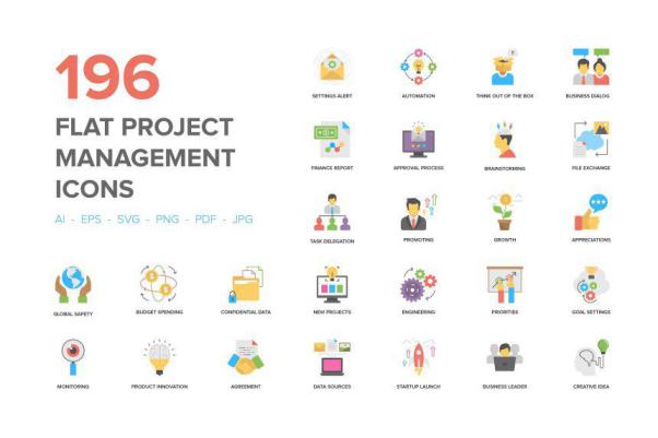 扁平化项目管理图标大全 Flat Project Management Icon