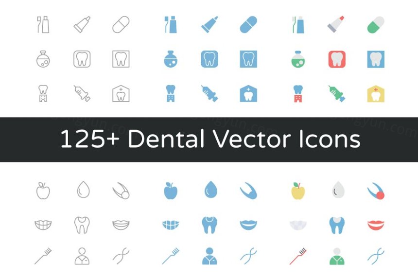 125 牙科矢量图标制作 125  Dental Vector Icons