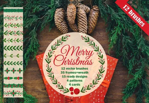 手绘矢量圣诞花纹边框素材 Christmas wreath