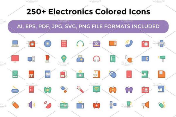 250 电子彩色图标素材 250  Electronics Colored Ic