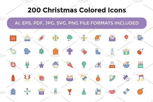200个圣诞彩色图标下载 200 Christmas Colored Icons