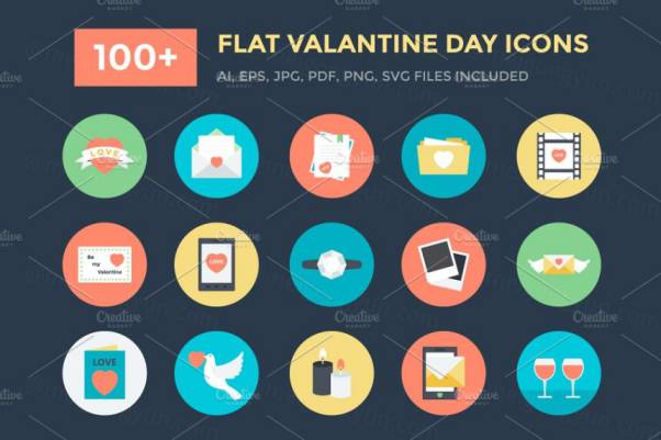 100 扁平化情人节图标设计 Flat Valentine Day Icons
