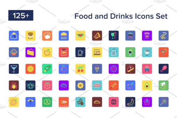 125 食物和饮料图标集 Food and Drinks Icons Set