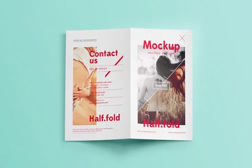 折页小册子模型PSD贴图模板Psd Bi Fold Mockup Template