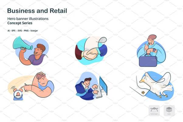 商业涂鸦线条图标素材 Business Doodle Line Icons