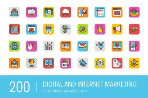 数字网络营销图标素材 200 Digital Internet Marketin