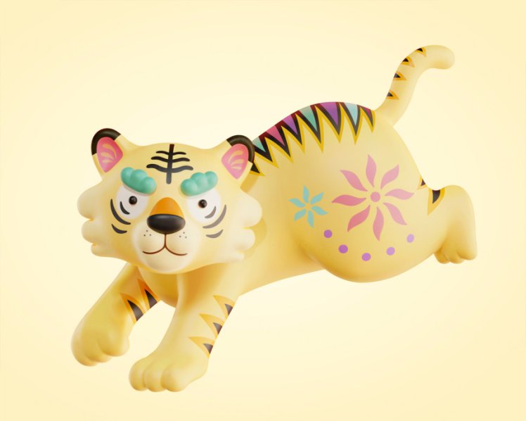 年虎年中国新年传统三维卡通虎生肖形象EPS矢量海报设计模板