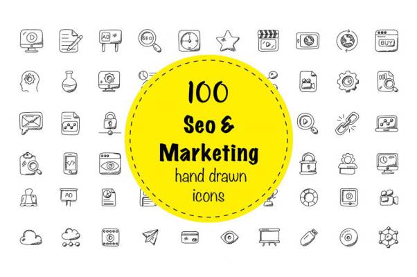 搜索引擎优化和营销涂鸦图标素材Seo and Marketing Doodle