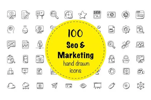 搜索引擎优化和营销涂鸦图标素材Seo and Marketing Doodle