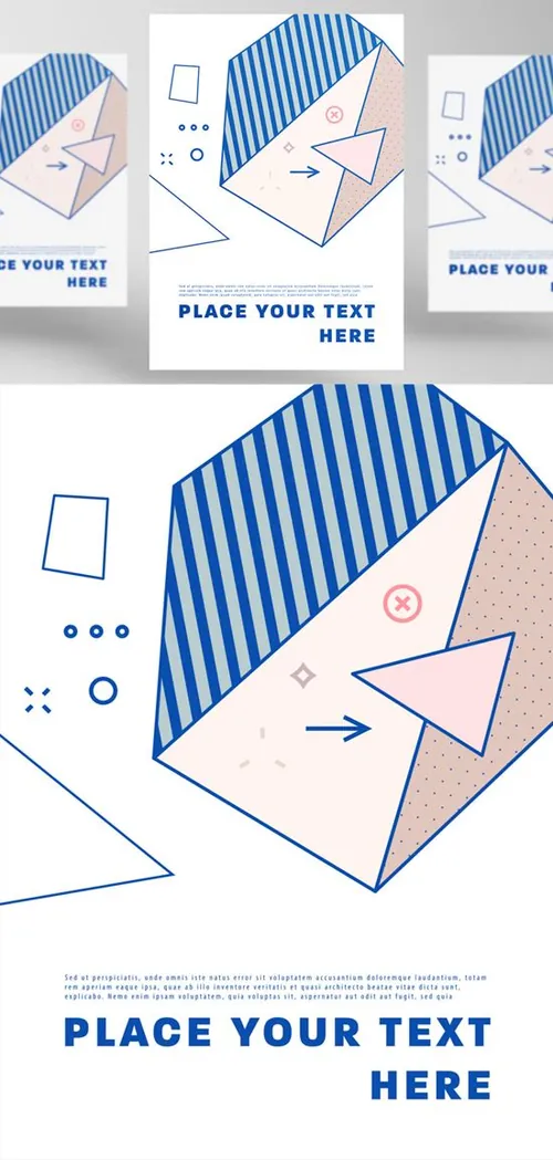 裸色系线条图形孟菲斯矢量艺术海报素材2