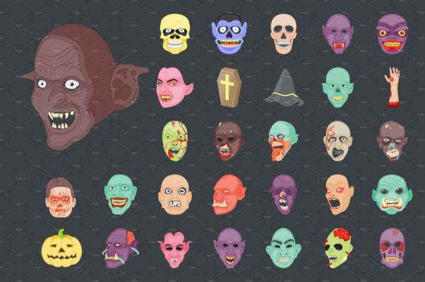 扁平化万圣节面具图标 55 Flat Halloween Icons