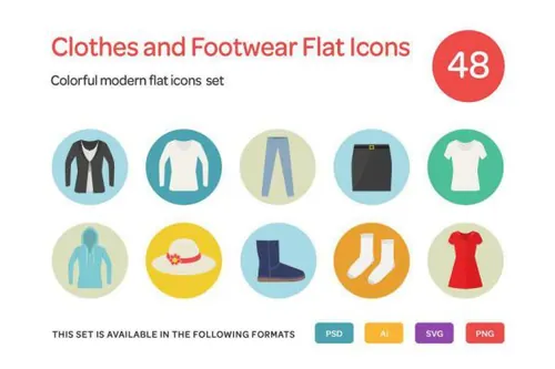 服饰矢量图标素材 Clothes and Footwear Flat Icons