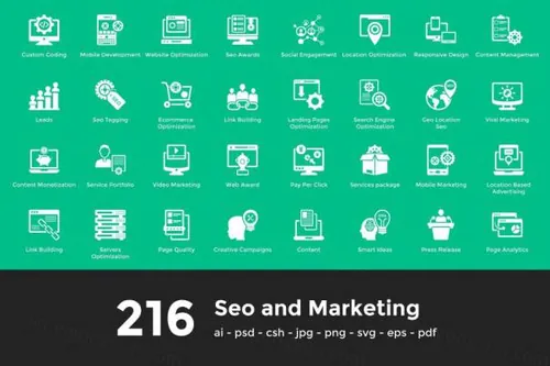 搜索引擎优化和营销矢量图标素材Seo and Marketing Vector